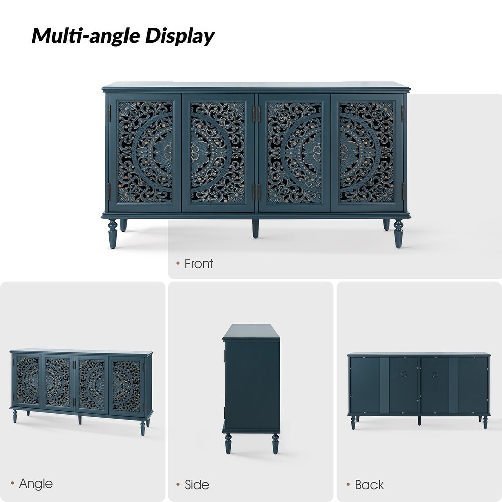 Ismenides Traditional Floral carved Built in Lighting Storage Sideboard With Adjustable shelves By HULALA HOME