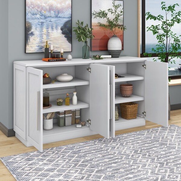 White Sideboard with Adjustable Shelves and Silver Handles