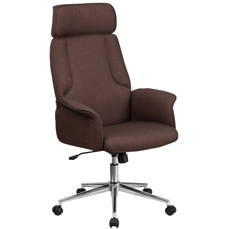 Merrick Lane Montreal Gray Fabric Upholstered Ergonomic Office Chair with Built-In Lumbar Support， Headrest and Waterfall Edge Seat