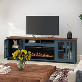 Bridgevine Home 97 in. Fully Assembled Blue and Brown TV stand with Electric Fireplace Fits TVs up to 85 in. NT5410.BWK