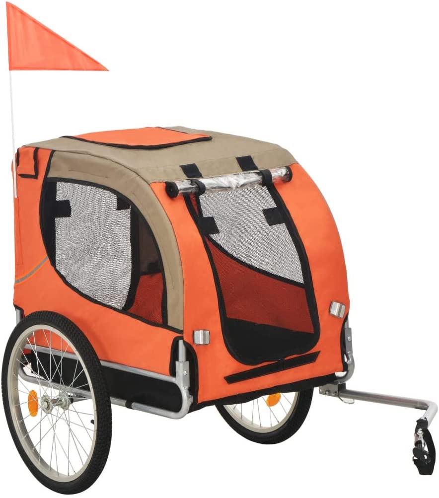 Dog Bike Trailer Foldable Tow Behind Pet Bicycle Trailer Dog Cat Travel Carrier Cycling with Hitch Safety Flag