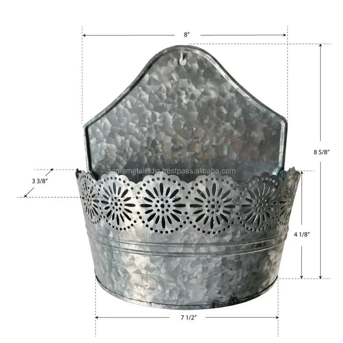 Galvanized Flowerpot Garden Flower Pot Planter Premium Quality Designer Grey Color Tin Indoor Wall Mounted Flower Pot