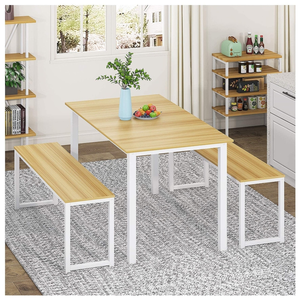 HOMURY 3 Piece Dining Table Set with Two Benches