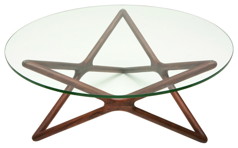 Nuevo Star Round Glass Top Coffee Table in Tan   Midcentury   Coffee Tables   by HedgeApple  Houzz