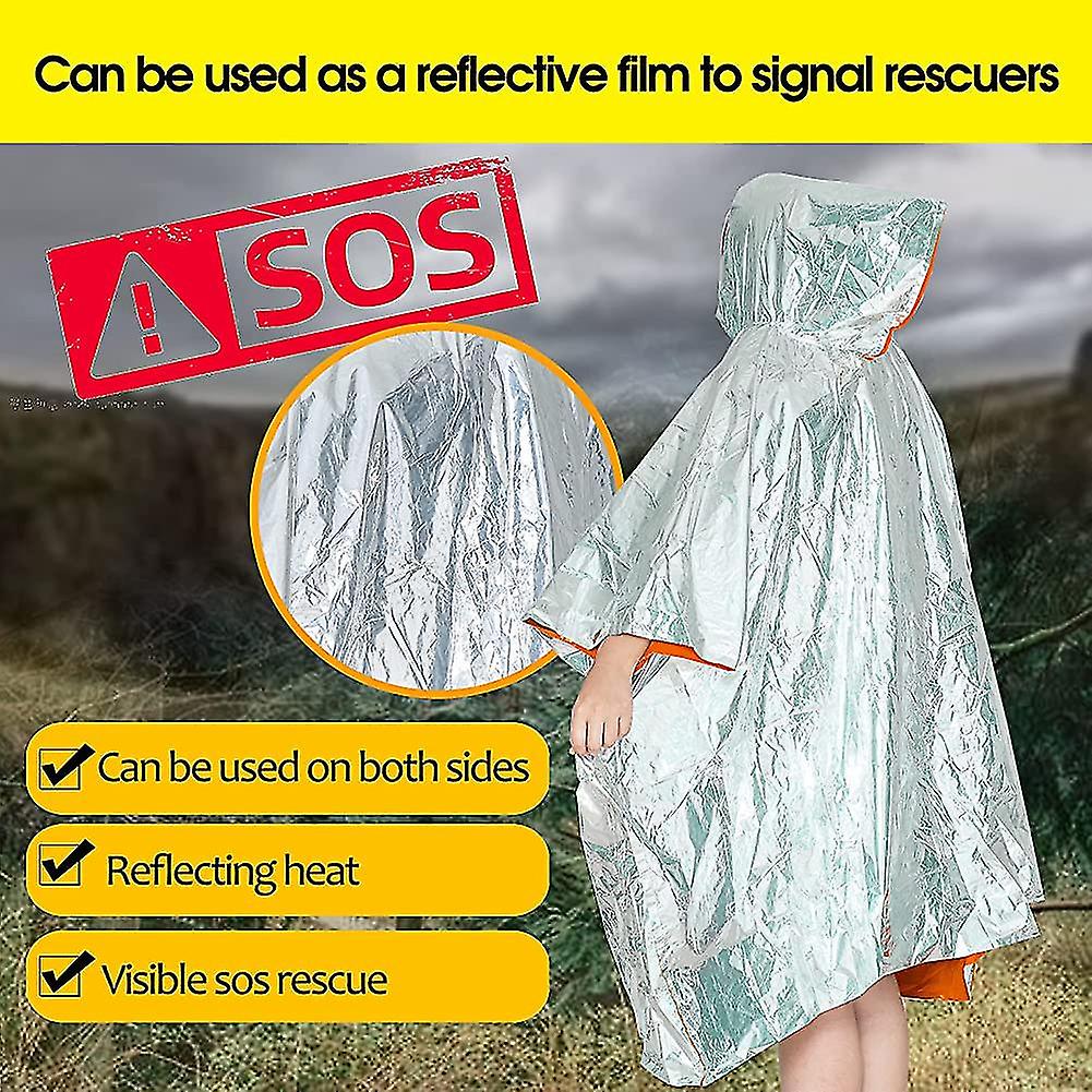 2pcs Emergency Blanket Poncho，emergency Survival Rain Poncho Lightweight Heat