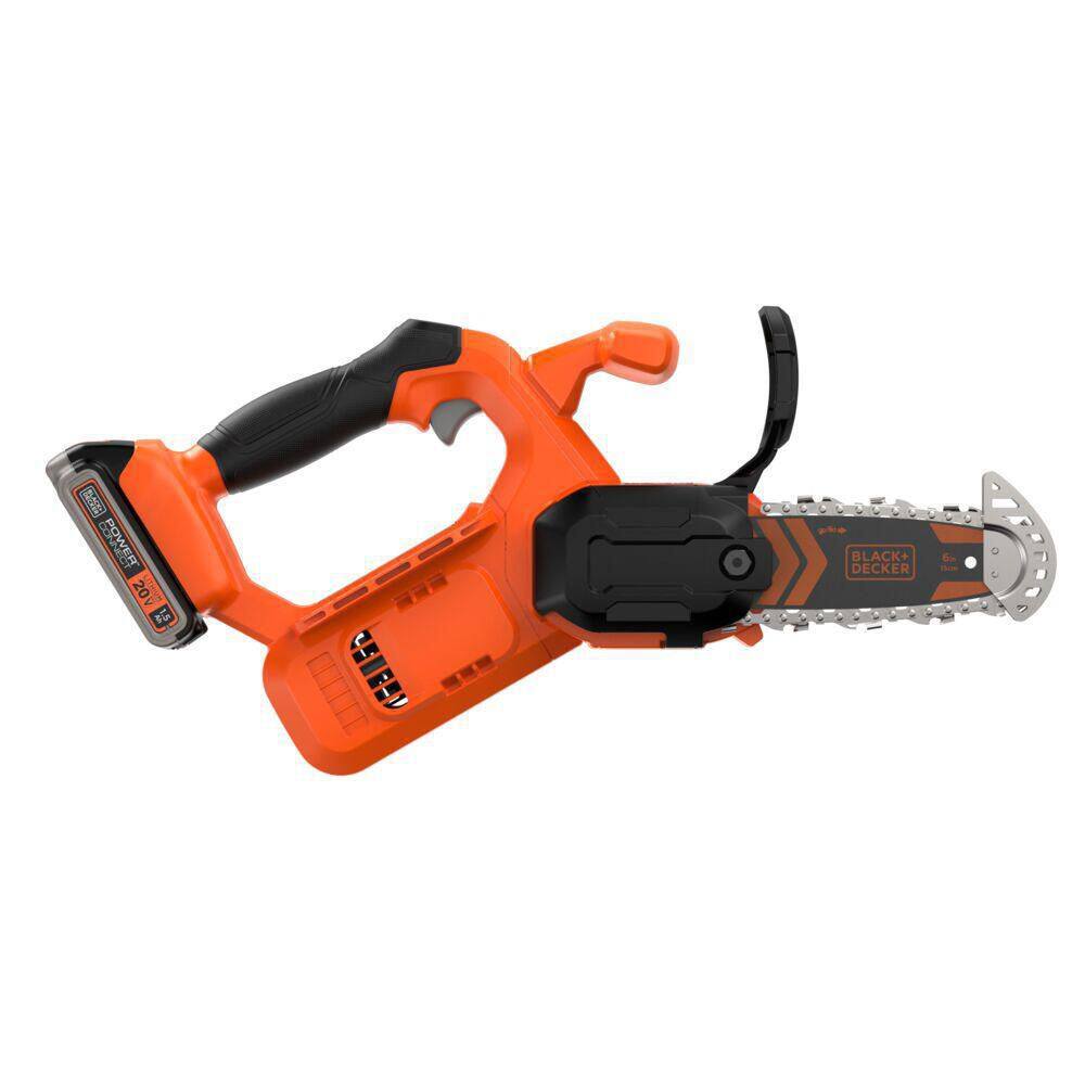 BLACK+DECKER 6 in. 20-Volt Maximum Lithium-Ion Pruning Electric Battery Chainsaw with 1.5Ah Battery and Charger BCCS320C1