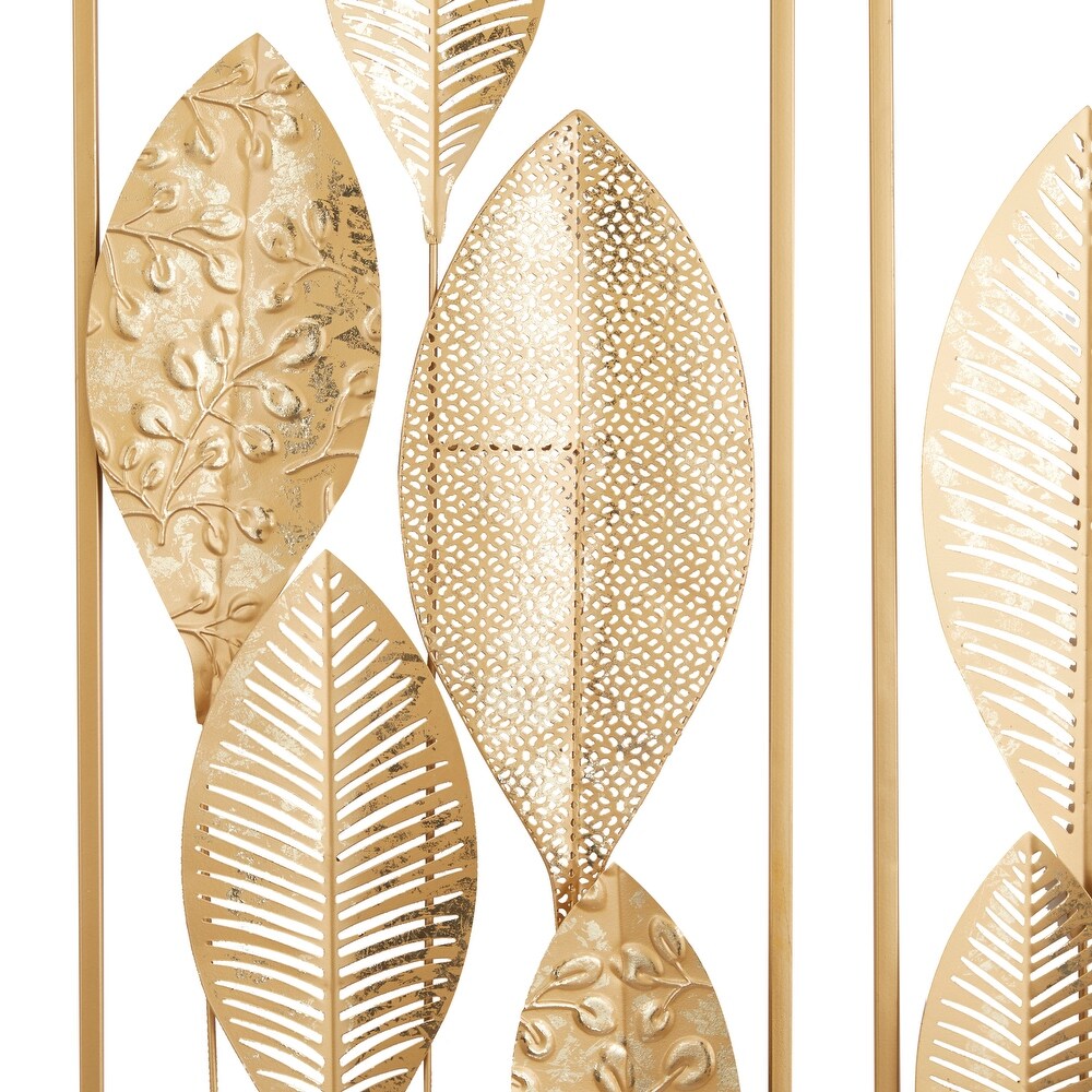 CosmoLiving by Cosmopolitan Gold Metal Tall Cut Out Leaf Wall Decor with Gold Frame (Set of 2)