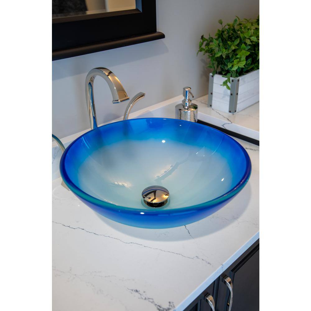 Eden Bath Cloud Frosted Blue Glass Round Vessel Sink EB_GS70