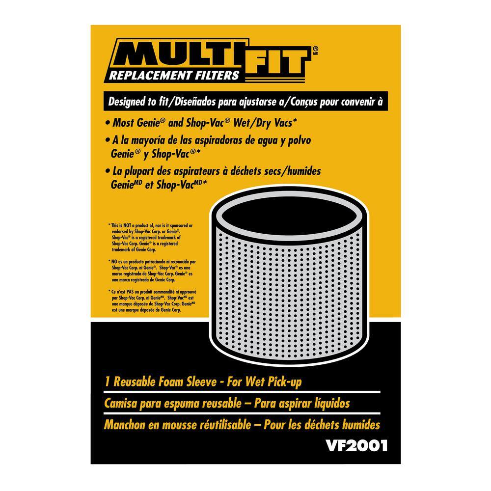 MULTI FIT Wet Filter Foam Sleeve for Select Shop-Vac Branded WetDry Shop Vacuums VF2001