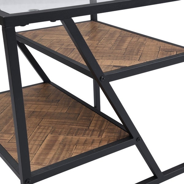 Side Table， End Table with Storage Shelf， Tempered Glass Coffee Table with Metal Frame