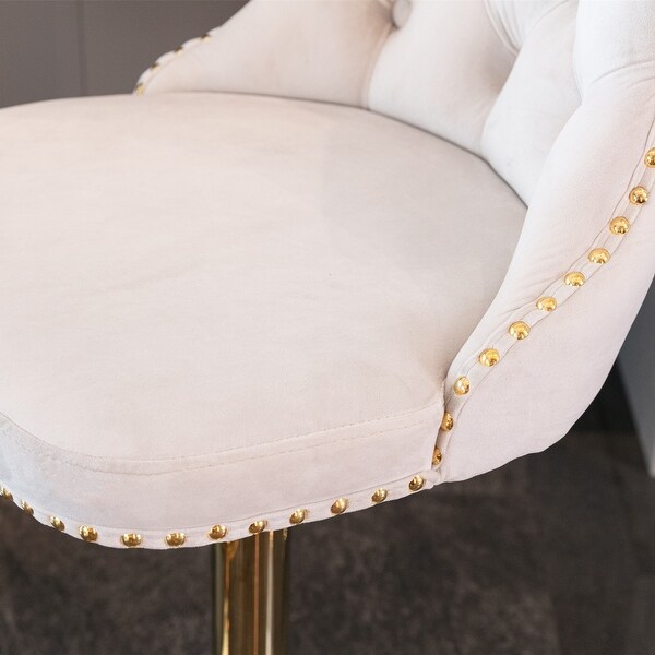 Set of 2 Golden Swivel Velvet Barstools with Backs Comfortable Tufted