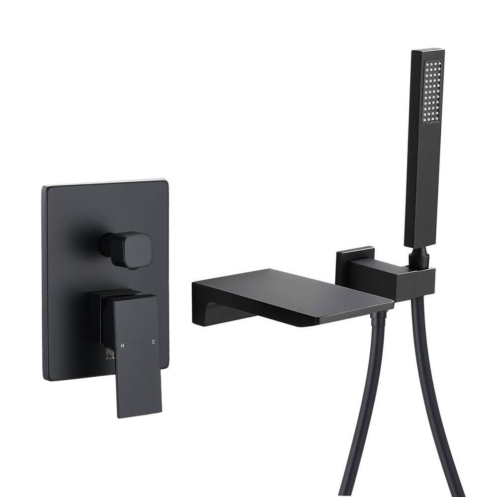 cadeninc Single-Handle Wall Mount Roman Waterfall Tub Faucet with Hand Shower in Matte Black MS-LQBB-12MB