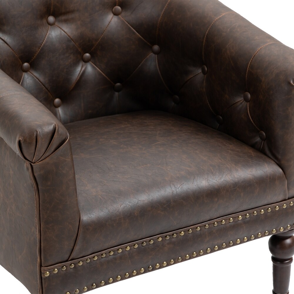 Contemporary PU Leather Tufted Barrel Accent Chair