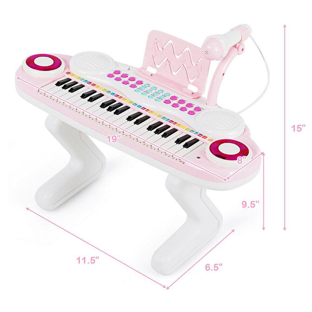 Gymax Z-Shaped Kids Toy Keyboard 37-Key Electronic Piano Pink GYM03937