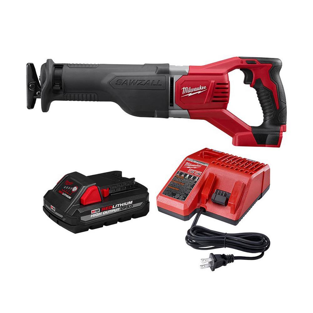 MW M18 18V Lithium-Ion Cordless SAWZALL Reciprocating Saw W 3.0Ah Battery and Charger 2621-20-48-59-1835