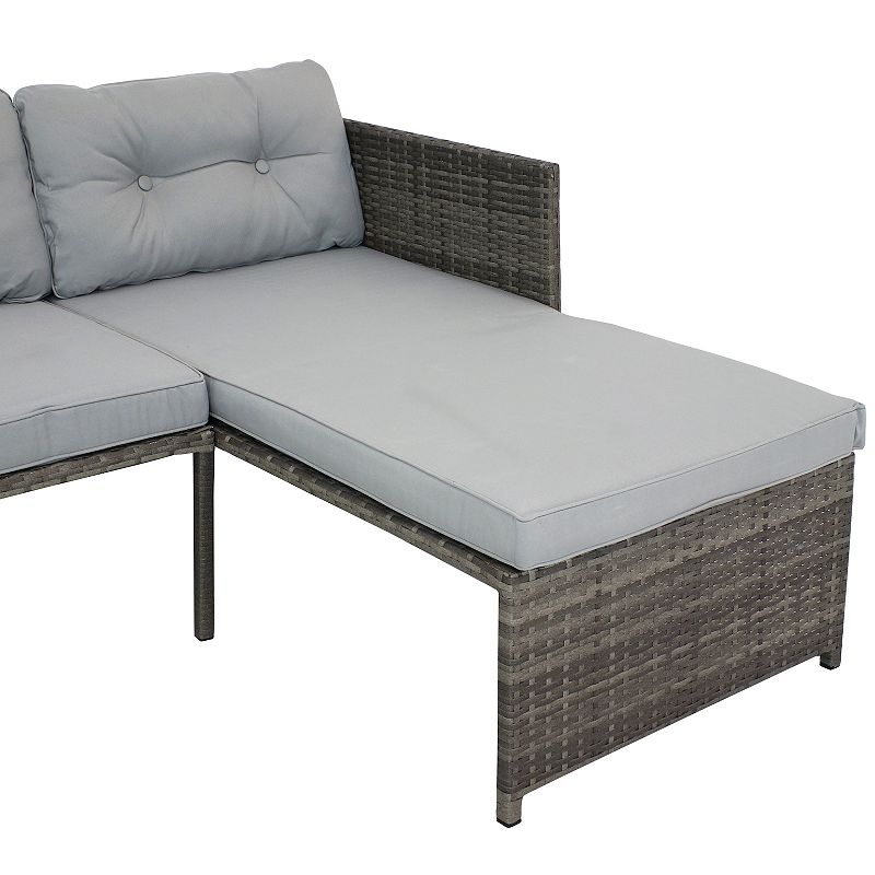 Sunnydaze Longford Rattan Patio Low-Back Chaise Sectional Set - Stone Gray