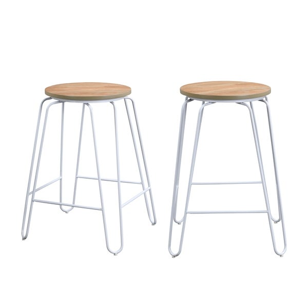 Haim Wood and Metal Round Counter Stool Set