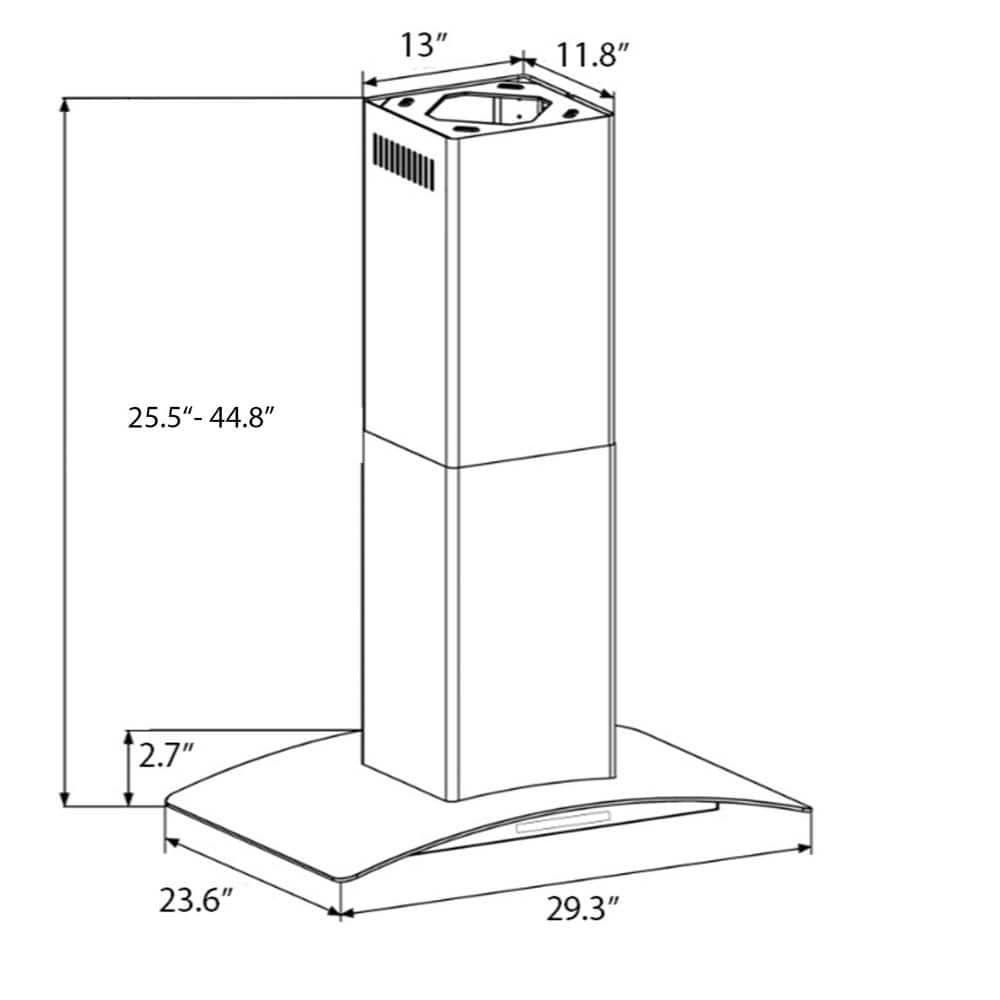 AKDY 30 in 343 CFM Convertible Island Mount Range Hood in Stainless Steel Tempered Glass with 2 Set Carbon Filter