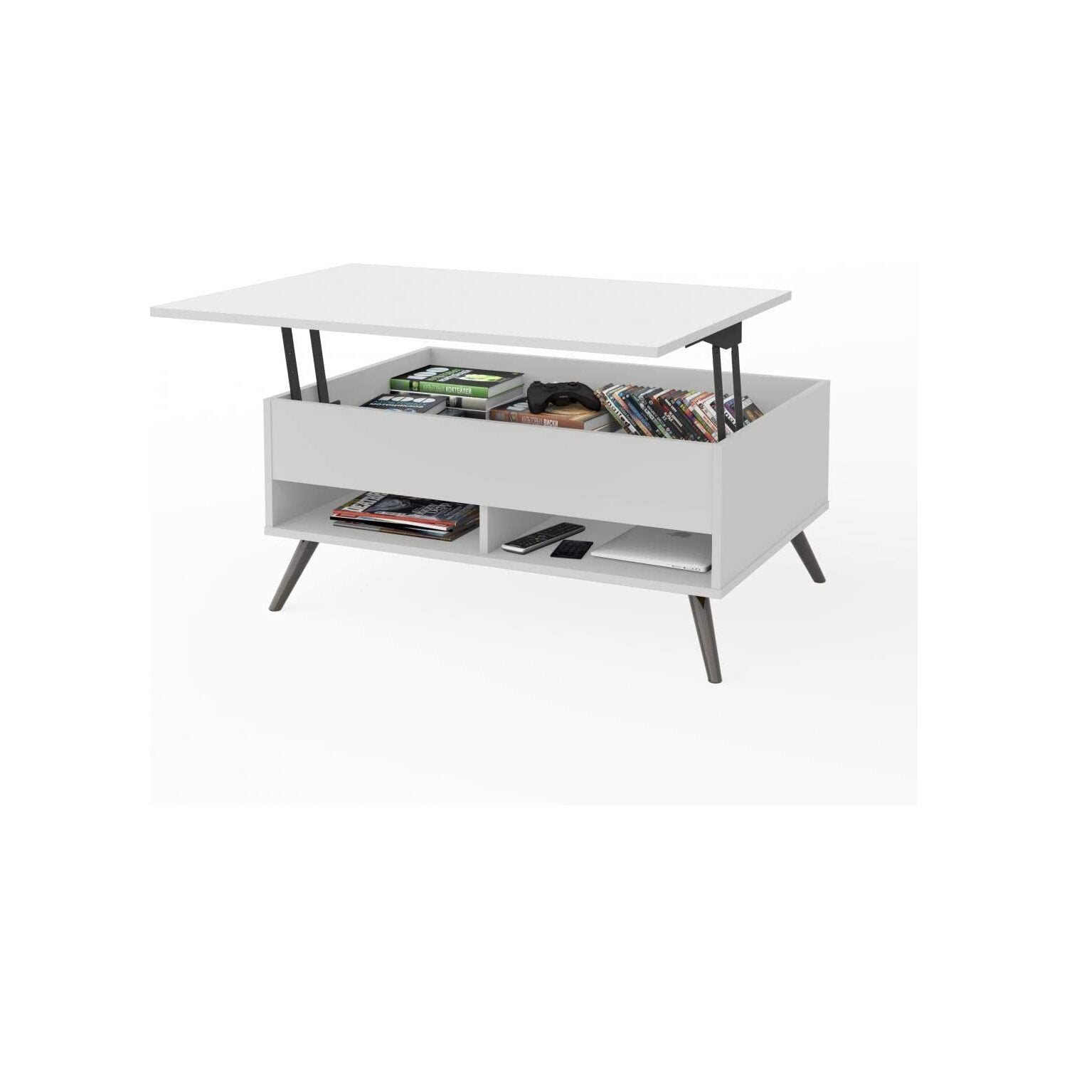 Bestar Krom 38 W 37 Lift-Top Coffee Table with Metal Legs in White