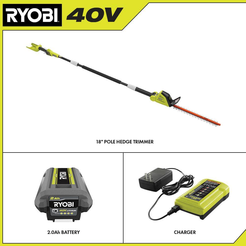 RYOBI 40V 18 in Cordless Battery Pole Hedge Trimmer with 20 Ah Battery and Charger