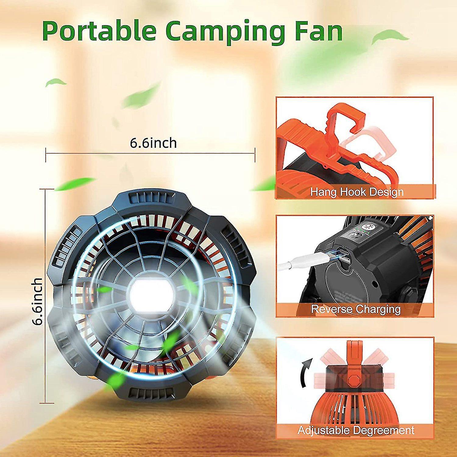 Camping Fan With Led Lantern， 25 Hours Portable Battery Operated Fan