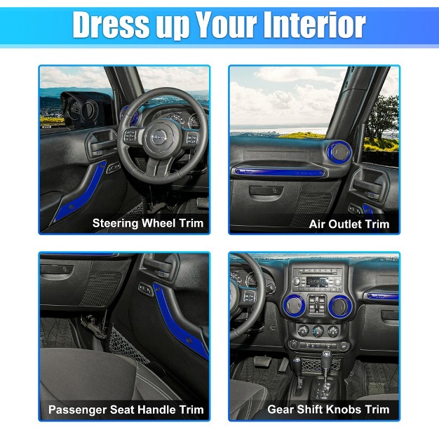 Unique Bargains Full Set Trim Kit For Jeep Wrangler 11 18 2 Door 4 door Steering Wheel Center Console Air Outlet Trim Blue 21 Pcs