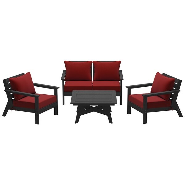 Polytrends Birchwood All Weather HDPE Outdoor Patio Black Deep Seating Sectional (5Piece Set)