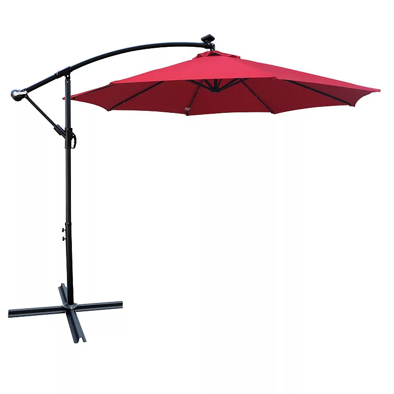 F.C Design 10 ft Outdoor Patio Umbrella with Solar Powered LED Lights， Crank， Cross Base - 8 Ribs for Garden， Deck， Swimming Pool