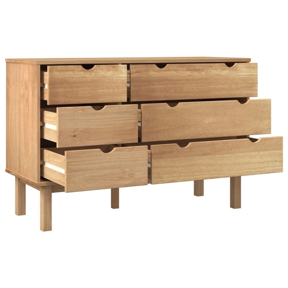 Solid Wood Pine 6 Drawer Cabinet with 4 Wooden Legs