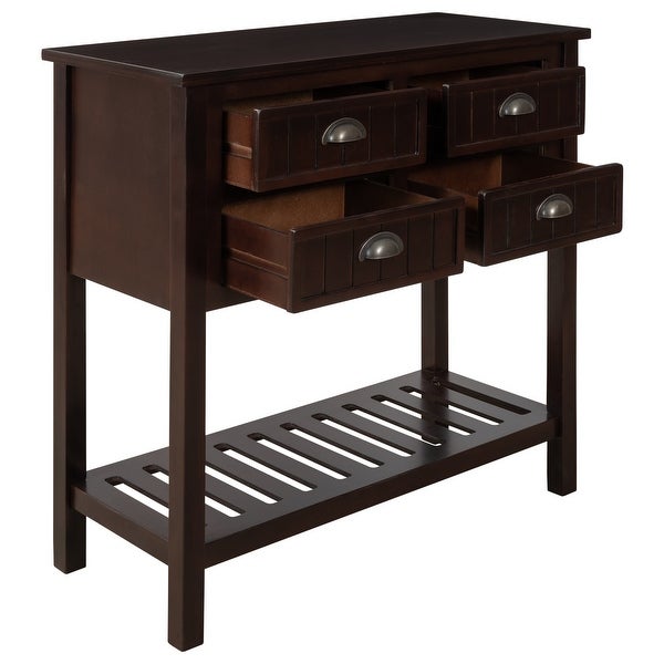 Sideboard Console Table with Four Drawers and Bottom Shelf for Living Room， Entryway， Hallway