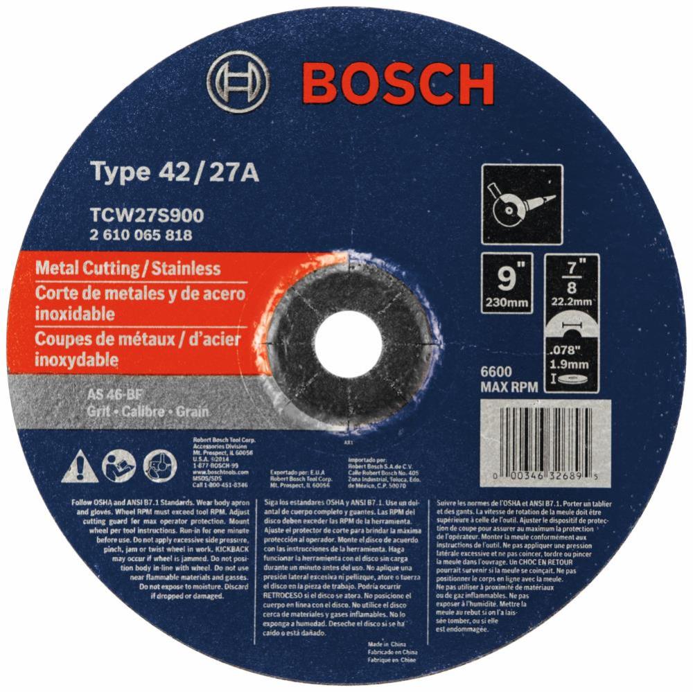 Bosch 9 In. 5/64 In. 7/8 In. Arbor Type 27A (ISO 42) 46 Grit Rapido Fast Metal/Stainless Cutting Abrasive Wheel TCW27S900 from Bosch