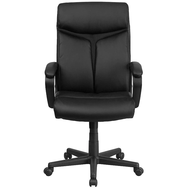 Emma and Oliver High Back Black LeatherSoft/Mesh Accent Swivel Office Chair with Arms