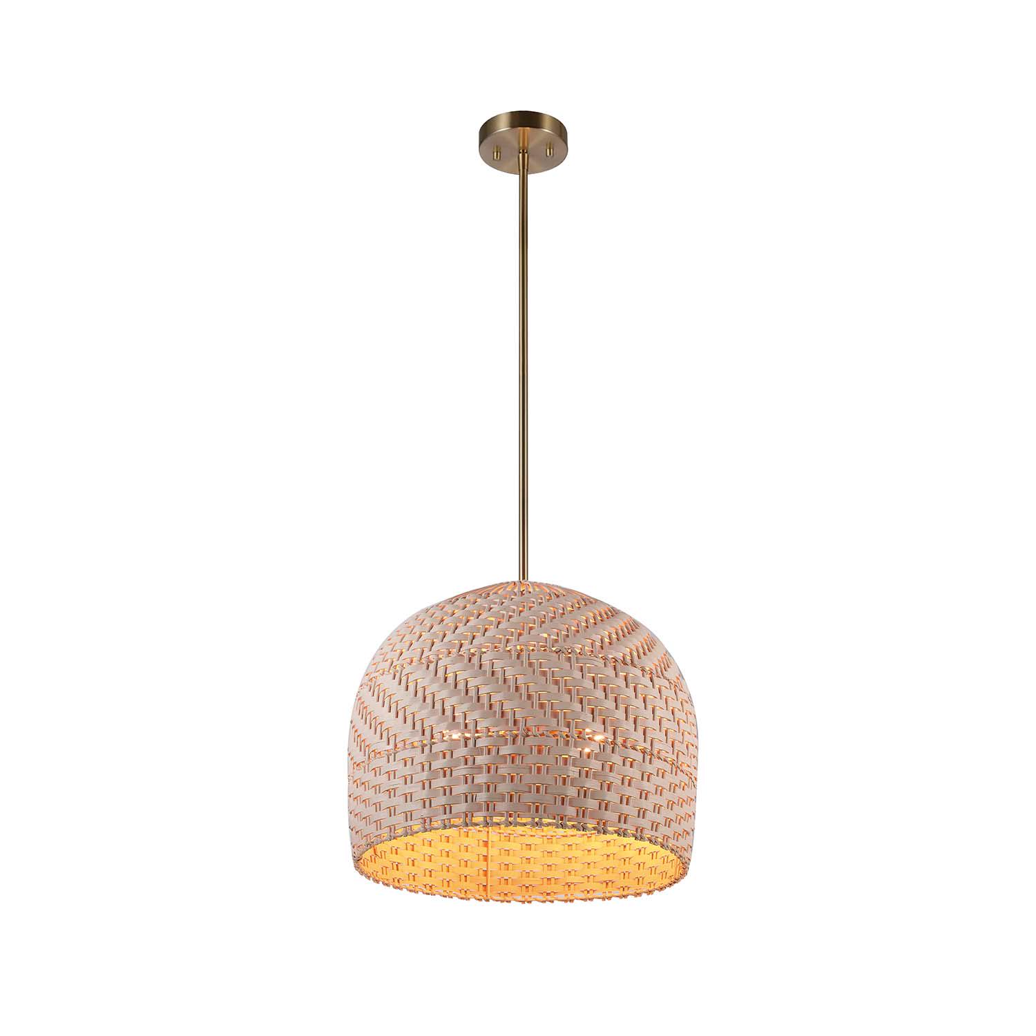 Novogratz x Globe Electric Novogratz x Globe Artessa 2-Light Matte Brass Convertible Chandelier with Cream Rattan and Bamboo Shade， 91002384