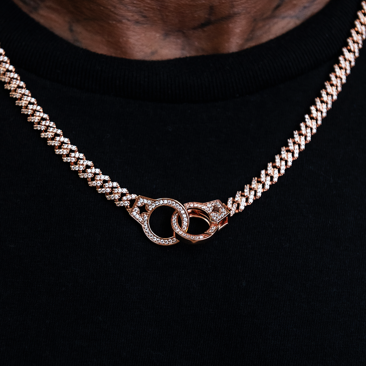 Iced Handcuff Diamond Prong Cuban Chain in Rose Gold