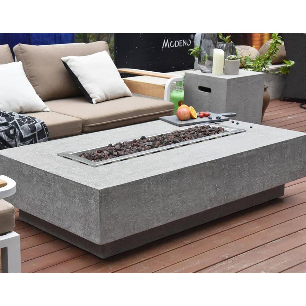 ENVELOR:Envelor Elementi Hampton 56 in. x 32 in. Rectangle Concrete Propane Fire Pit Table with Burner and Lava Rock ENV-OFG139-LP