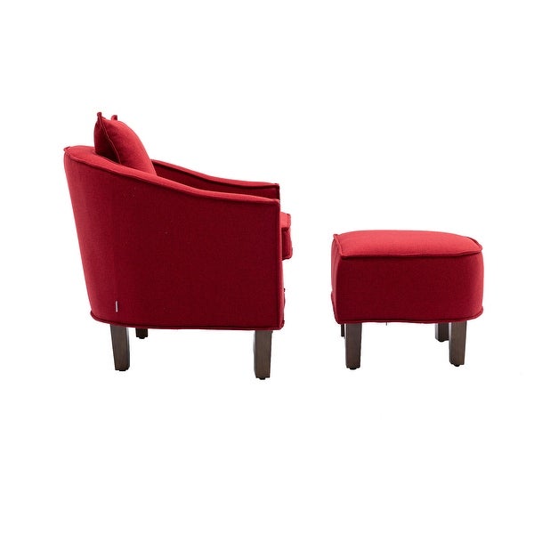 Modern Barrel Chair Mid Century Upholstered Accent Chair Round Arms Chair with Ottoman， Red