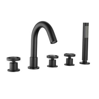 WELLFOR 3-Handle Deck-Mount Roman Tub Faucet with Hand Shower in Matte Black WK0504