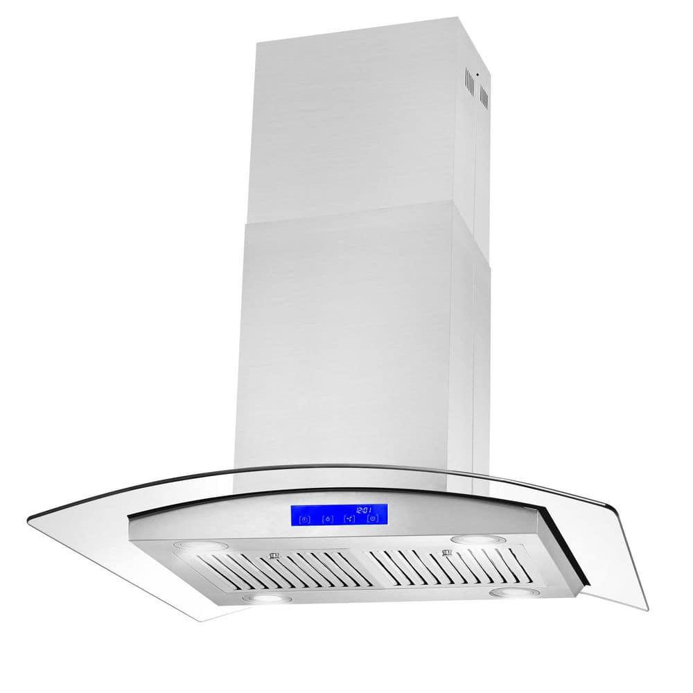 Cosmo 30 in Ductless Island Range Hood in Stainless Steel with LED Lighting and Carbon Filter Kit for Recirculating