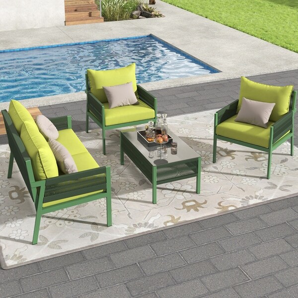 4Piece Outdoor Furniture，Rope Garden Patio Conversation Set