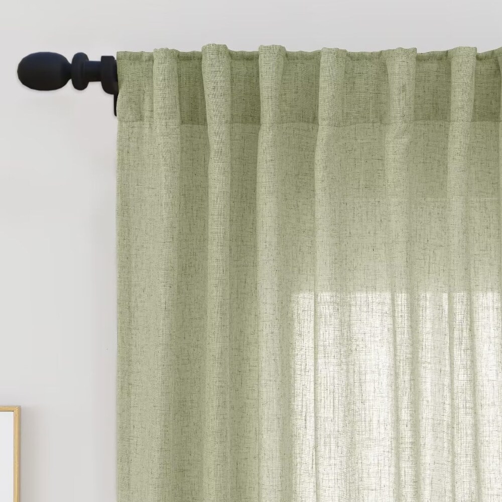 Linen Blend Back Tab Semi Sheer Curtain Pair(Set of 2)