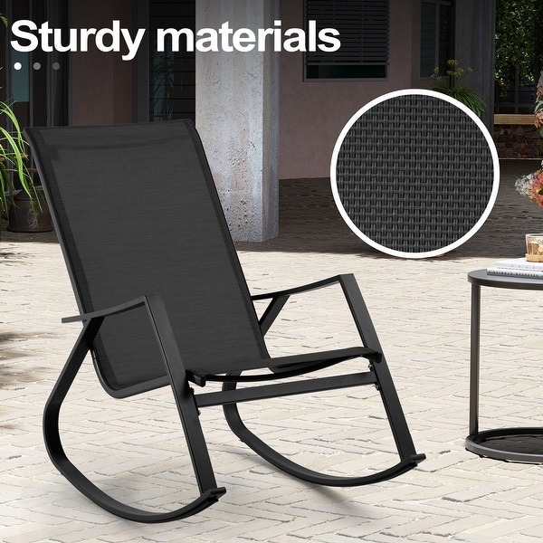 3 PCS Patio Bistro Set，Outdoor Rocking Chairs and Glass Coffee Table Side Table