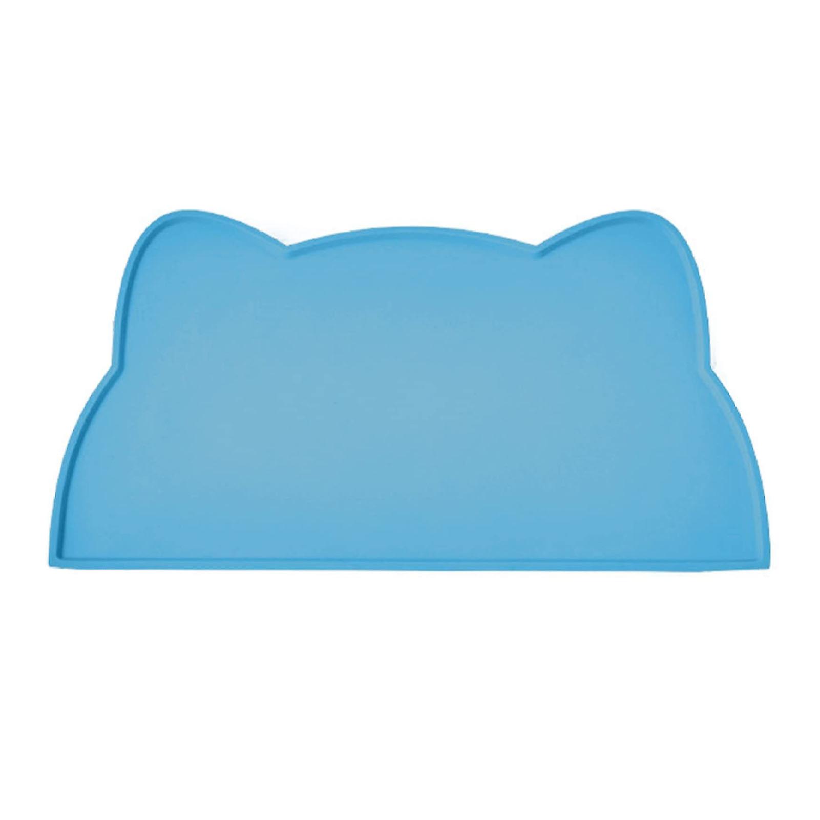 Cat Bowl Mat 17.3in Long 9.8in Wide Soft Anti Slip Silicone Spill Proof Pet Food Pad for Home Indoor Floor Blue