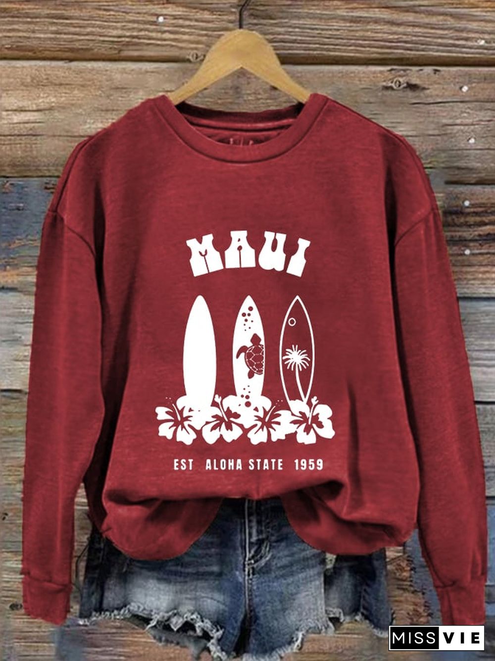 Women's Maui Hibiscus Sea Turtle Surfboard Sweatshirt