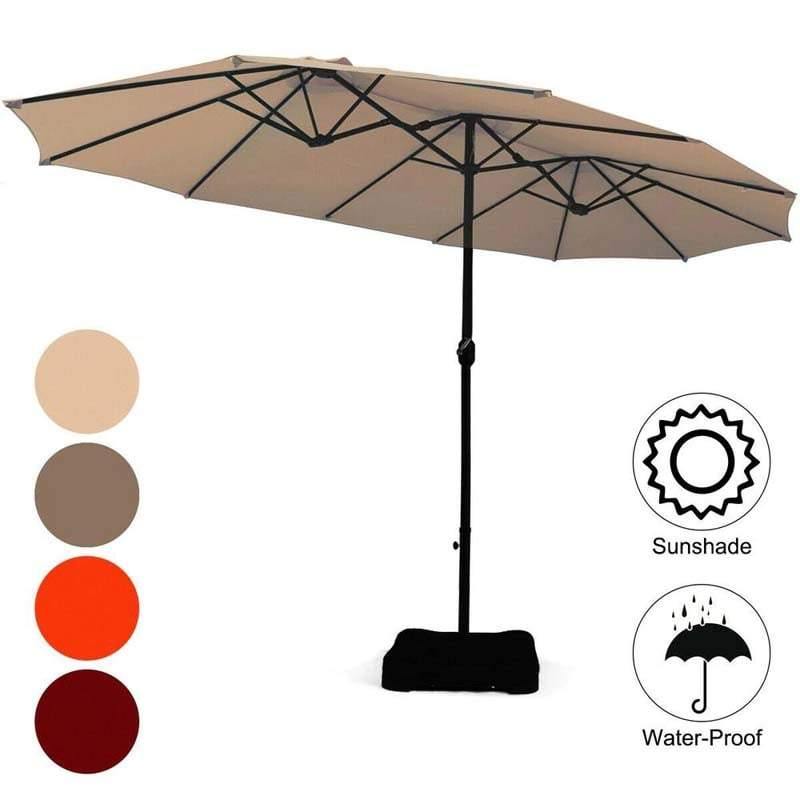 15 FT Ultra-large Double Sided Steel Outdoor Market Patio Umbrella with Base, UV Sun Protection & Easy Crank