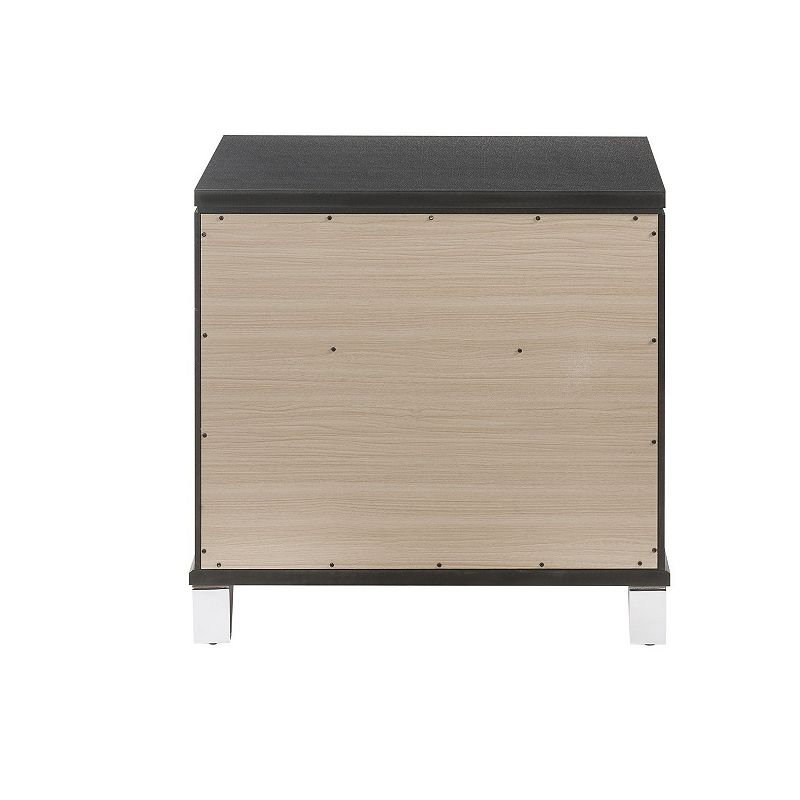 2 Drawer Wooden Nightstand with Mirror Accents and Diamond Pattern， Black