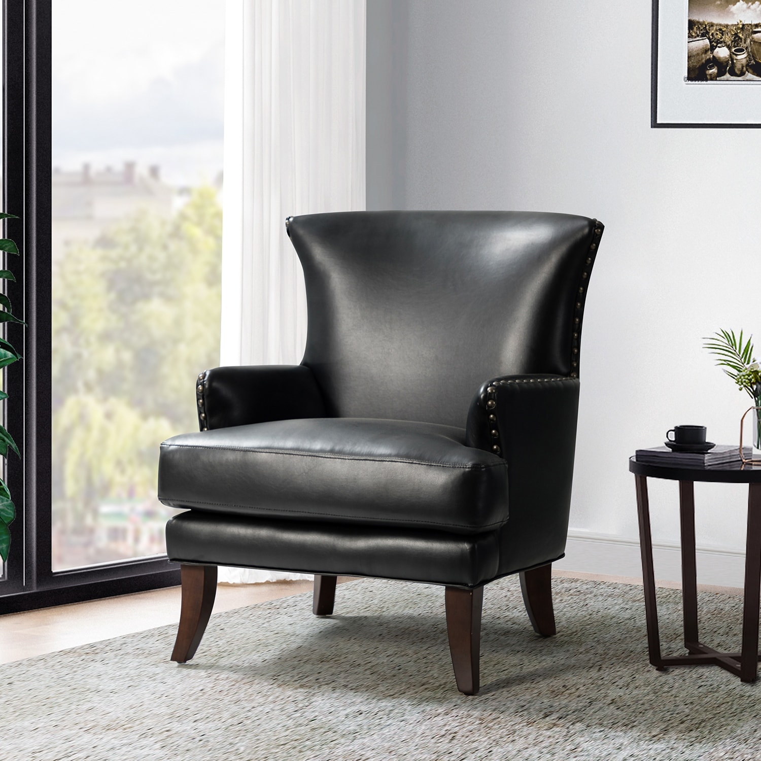 Anatole Modern Leather Wingback Arm Chair with Nailhead Trim by HULALA HOME