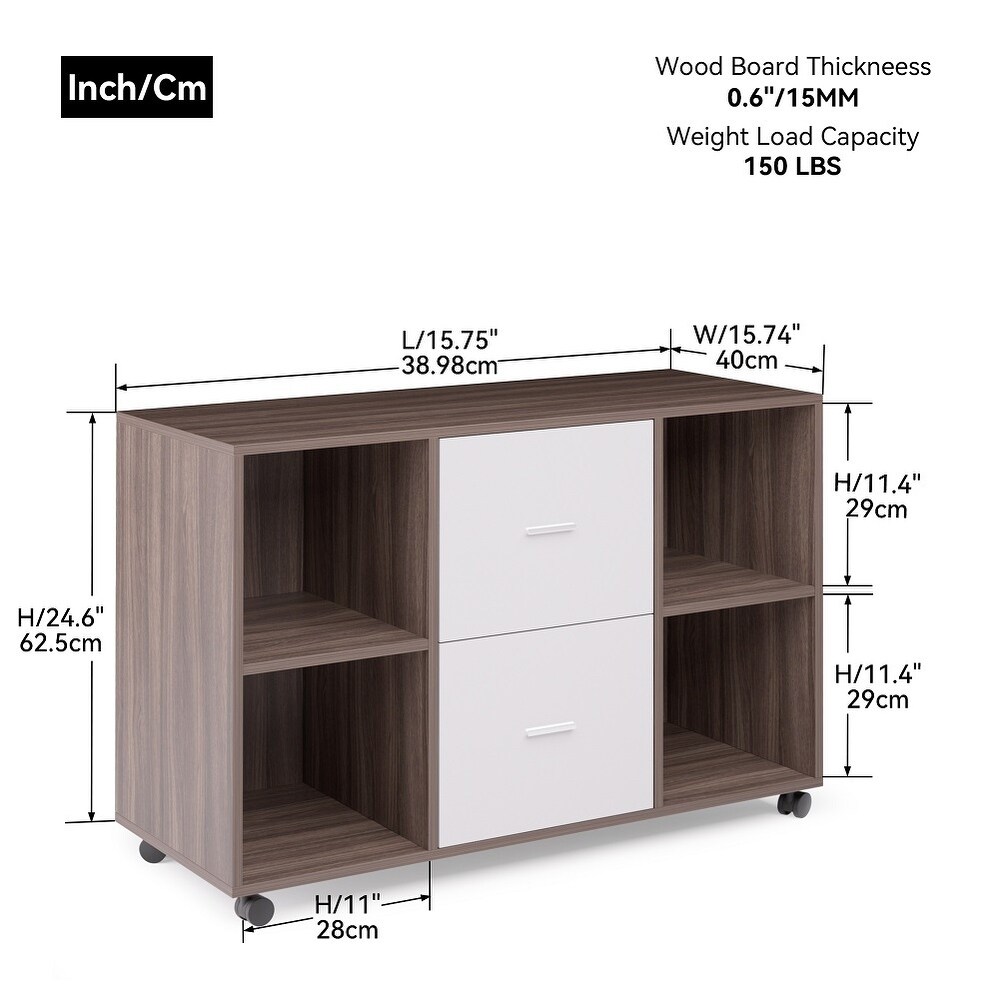 Mobile Filing Cabinet with 2 Drawers and 4 Open Storage Shelves