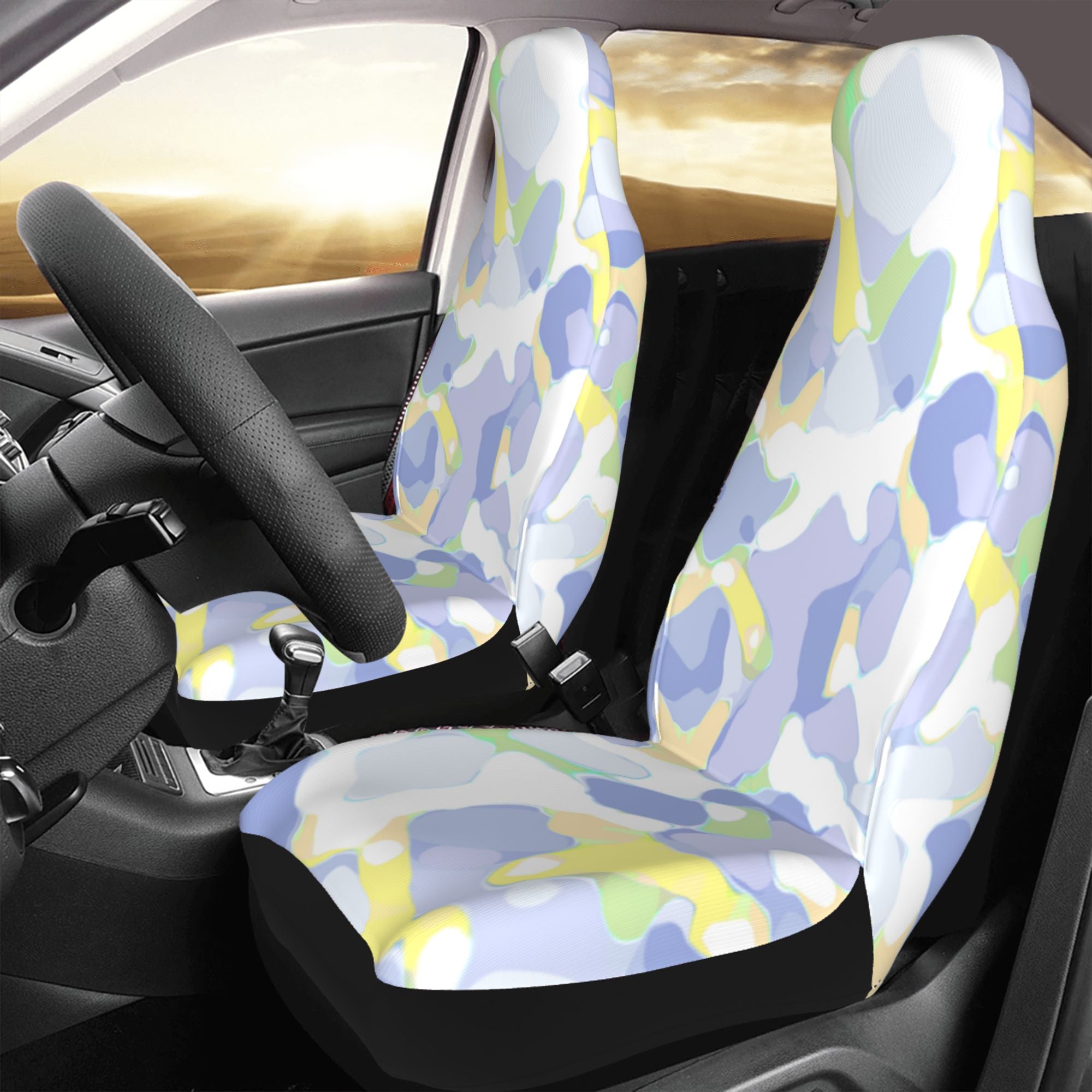 Easy to Install Car Universal Seat Cover， Purple Camouflage Four Seasons Universal Front Seat Cover， 2-Piece