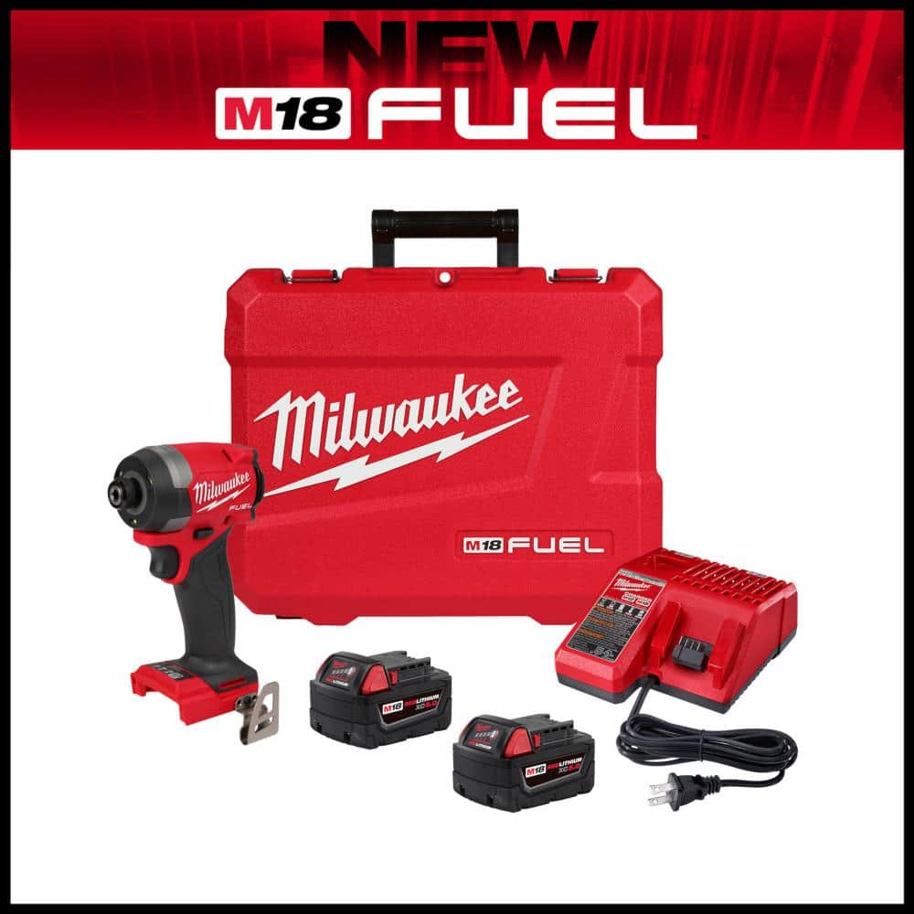 Milwaukee M18 FUEL 18V Lithium-Ion Brushless Cordless 1/4 in. Hex Impact Driver Kit with Two 5.0Ah Batteries Charger Hard Case 2953-22