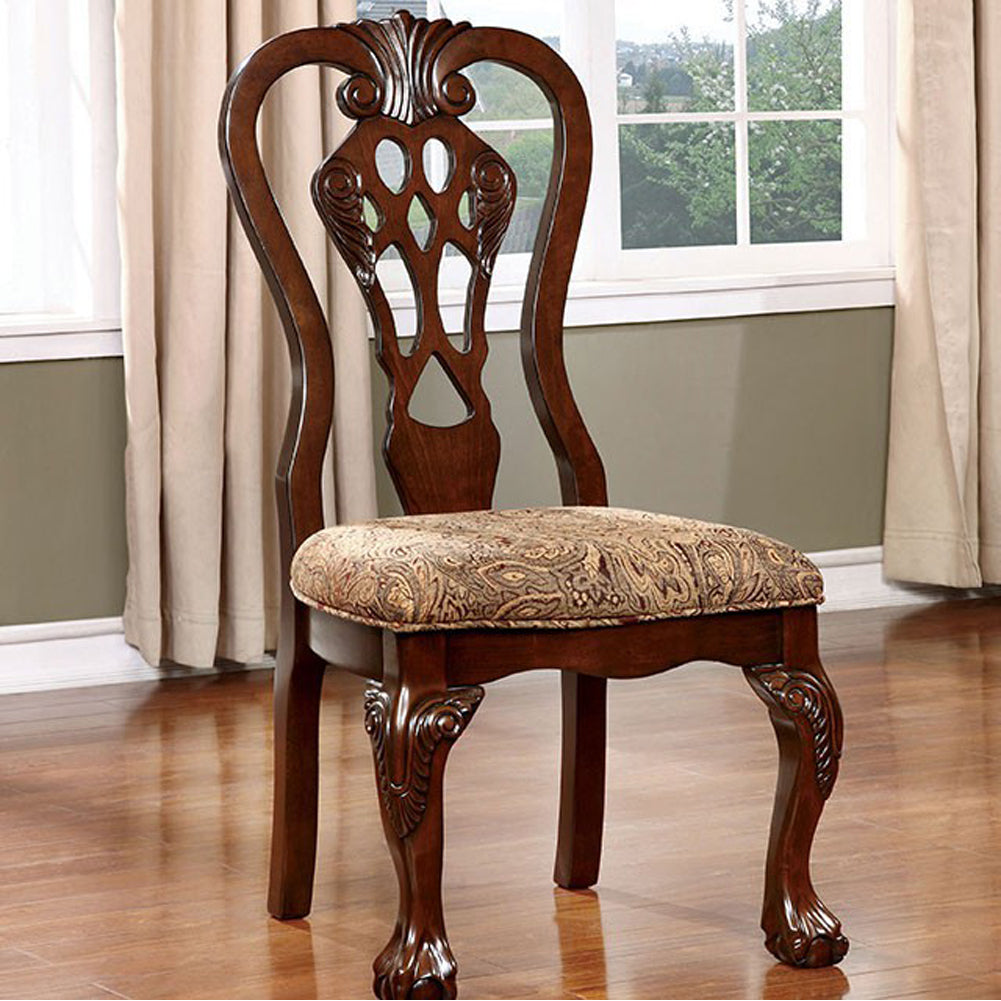 Elana Traditional Side Chair With fabric， Brown Cherry Finish， Set of 2- Saltoro Sherpi